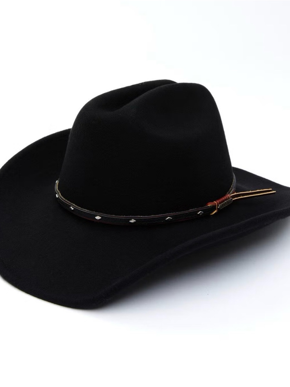 Classic Black Western Felt Cowboy Hat with Studded Leather Band